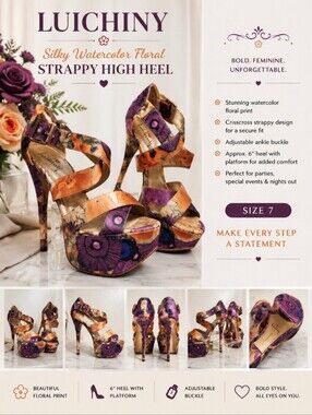 LUICHINY 7 Silky Watercolor Floral Strappy High 6 " Heel